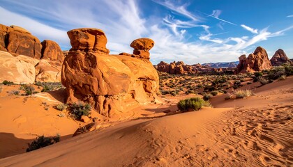 Arches National Parks Balanced Rock Formation in Utahs Desert.
