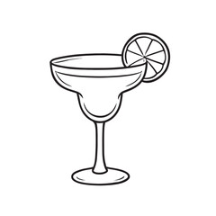 Outline drawing of a margarita glass with a lime slice