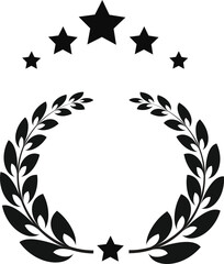 Black silhouette of a laurel wreath with five stars above and one star below