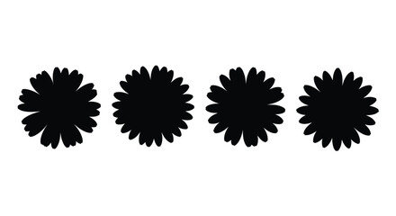 Four black flower shapes in a row