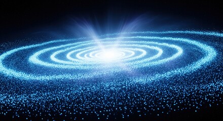 Ethereal Blue Cosmic Swirl in Deep Space with Radiant Light Burst from Center