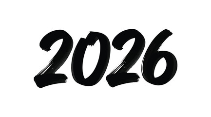 The year 2026 written in bold black brushstroke calligraphy, isolated on a, representing the future and new beginnings