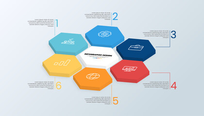 3D Hexagonal Elements Infographic Diagram for 6 Steps Presentation