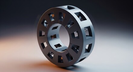 Obraz premium 3D Render of a Metallic Wheel with Unique Cutouts and Smooth Rotational Design