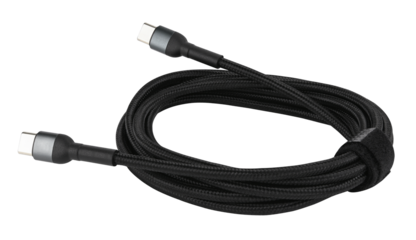 Black usb type c cable connector charger isolated on a transparent background. Full depth of field. PNG.