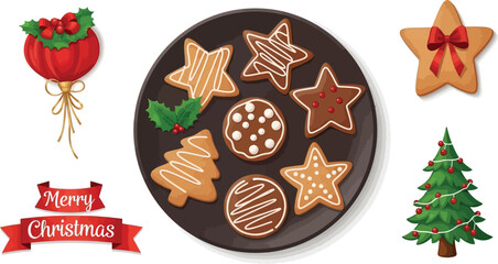 Christmas cookies and decorations isolated on white background