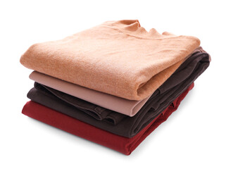 Stack of clean clothes isolated on white