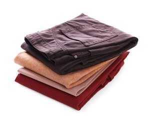 Stack of clean clothes isolated on white