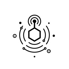 Internet of Things sensors icon with a hexagon and waves on a transparent background