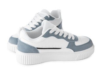 Pair of kid's sneakers isolated on white. Stylish shoes