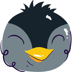 Cute cartoon bird face with closed eyes and yellow beak on a transparent background a cheerful character