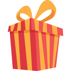 Festive striped gift box with orange ribbon bow isolated on white background perfect for celebrations and special occasions