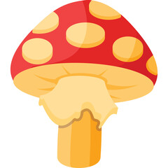 A Cartoonish Red Mushroom with Yellow Spots and a Thick Stem on a Transparent Background