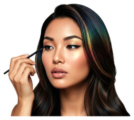 Obraz premium International supermodel applying eyeliner, perfecting glamorous eye makeup for a beautiful look.