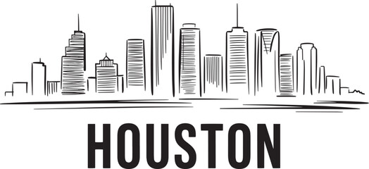 Obraz premium Houston texas city skyline sketch isolated on transparent background hand drawn cityscape illustration vector design