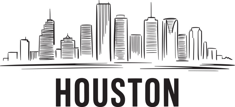 Houston texas city skyline sketch isolated on transparent background hand drawn cityscape illustration vector design