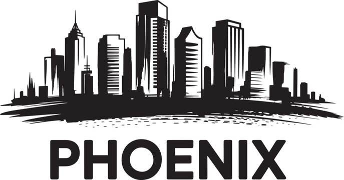 Phoenix arizona city detailed architectural skyline silhouette illustration with grunge effect