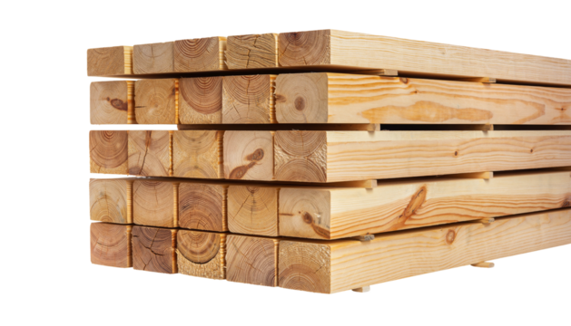 Stack of Lumber Closeup of Wood Planks for Construction.