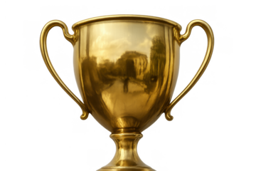 Golden trophy symbolizing success, achievement, and victory in competitions, isolated with a transparent background