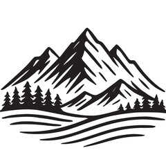 Fototapeta premium Mountain Range Silhouette With Trees and Hills Keywords: mountain, mountains, landscape, nature