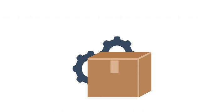 Animation of rotating gears and a package box. Concept of online package delivery