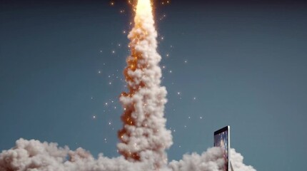 Dynamic rocket launch symbolizes business growth and tech innovation, inspiring new ventures and success.