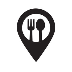 Restaurant Location Pin With Fork and Spoon Keywords: restaurant, location, pin, map, marker