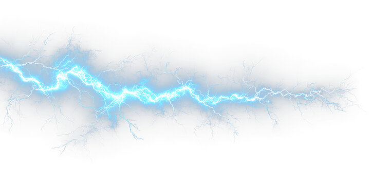 Bright Blue Electrical Lightning Bolt Isolated on Transparent Background. PNG