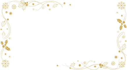 Golden christmas border with holly and snowflakes