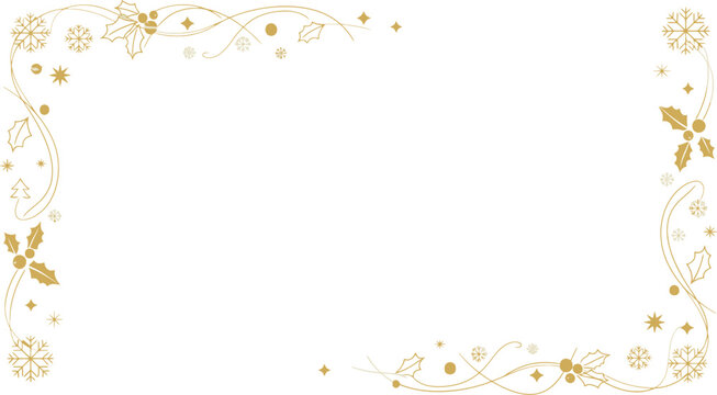 Golden christmas border with holly and snowflakes