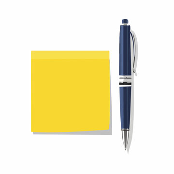 Un stylo et  un post-it, concept pour prise de notes rapide, se rappeler, m&eacute;moriser, m&eacute;mo, id&eacute;e, isol&eacute; sur fond banc
