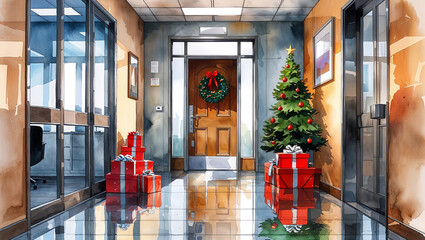 Naklejka premium Gift Boxes in Office Hallway