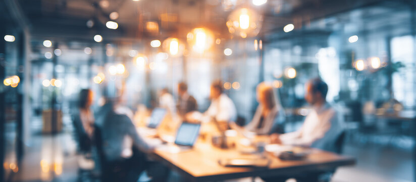 Blurred office meeting with business concept banner background