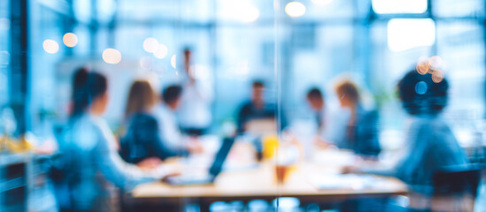 Obraz premium Blurred office meeting with business concept banner background