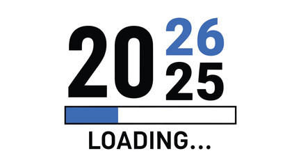 The year 2026 loading into 2025 with a progress bar, isolated on
