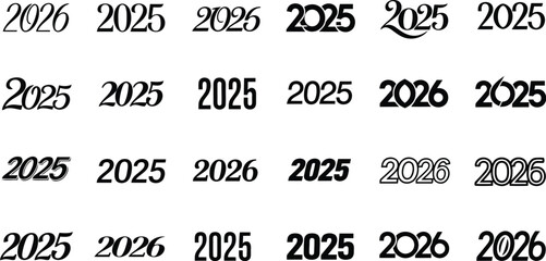 Obraz premium Vector illustration of collection of 2025 and 2026 year numbers in various font styles