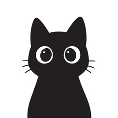 Black cat with big eyes icon feline animal