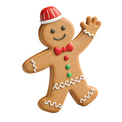 Festive gingerbread man smiles and waves hello, ready for holiday cheer, a fun, whimsical icon perfect for seasonal marketing campaigns