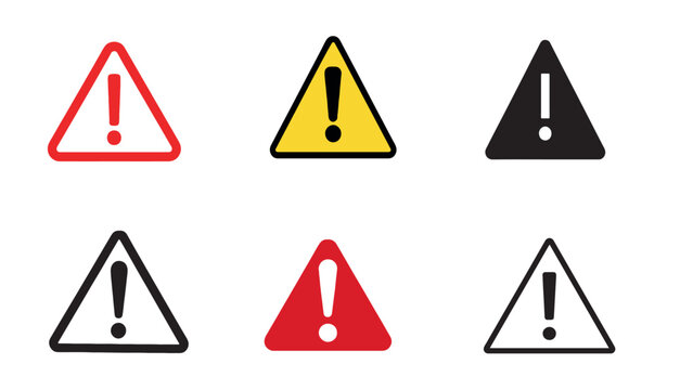 Set of Six Warning Triangle Symbols in Red Yellow and Black