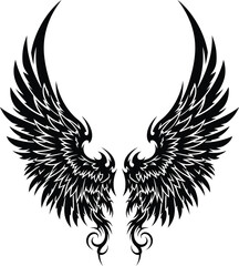 Obraz premium Vector illustration of black angel wings tattoo design isolated art eps silhouette
