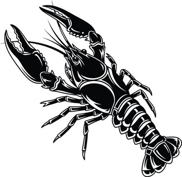 Black and white crawfish vector illustration seafood design element eps silhouette