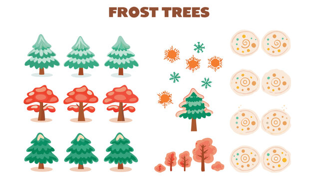 Whimsical winter scene with swirling frosty winds around ancient trees evoking a happy cold and magical atmosphere for holiday or seasonal designs