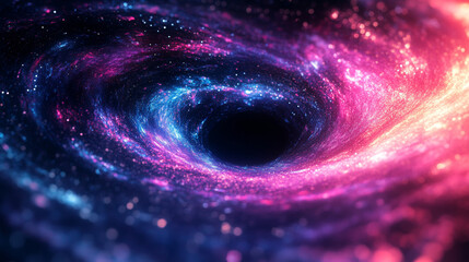 Abstract colorful glowing smoke ring with neon light energy on dark background