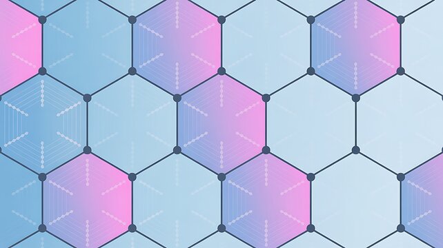 Digital interconnected hexagons pattern with network dots background
