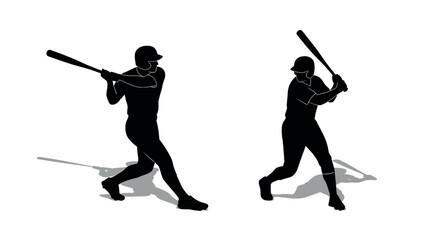 Silhouette baseball players in action: batting poses and dynamic shadows