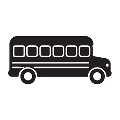 Black Silhouette School Bus on White Background vehicle
