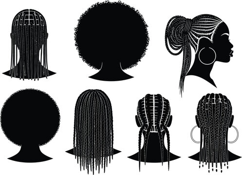 African american hairstyles vector illustration afro braids cornrows locks eps silhouette
