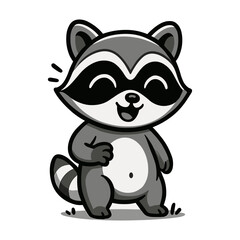 Cartoon raccoon cheerfully gesturing forward