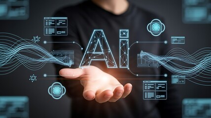 Artificial intelligence technology concept displayed in human hand