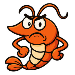 Cartoon angry orange shrimp glares sternly